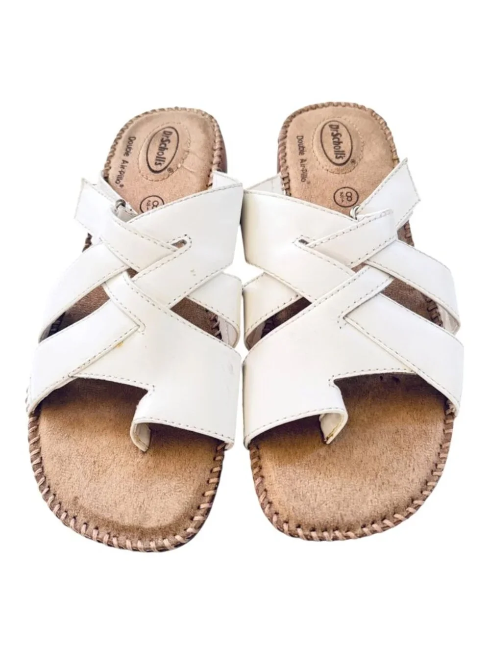 Dr. Scholl's Karen 2 Leather Comfort Slide Sandals White Women's Size 8.5